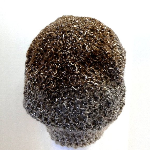 Multicolor Brown Black Cap Sparkly Designer Hat Soft Handmade Crochet Knit OS - Picture 3 of 7